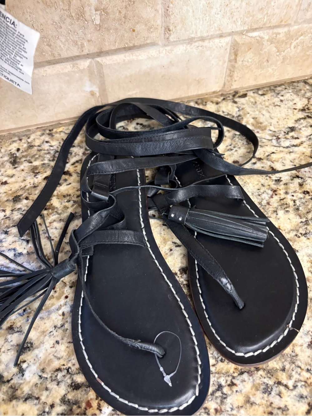 Bernardo Black Lace-Up Tassel Sandals